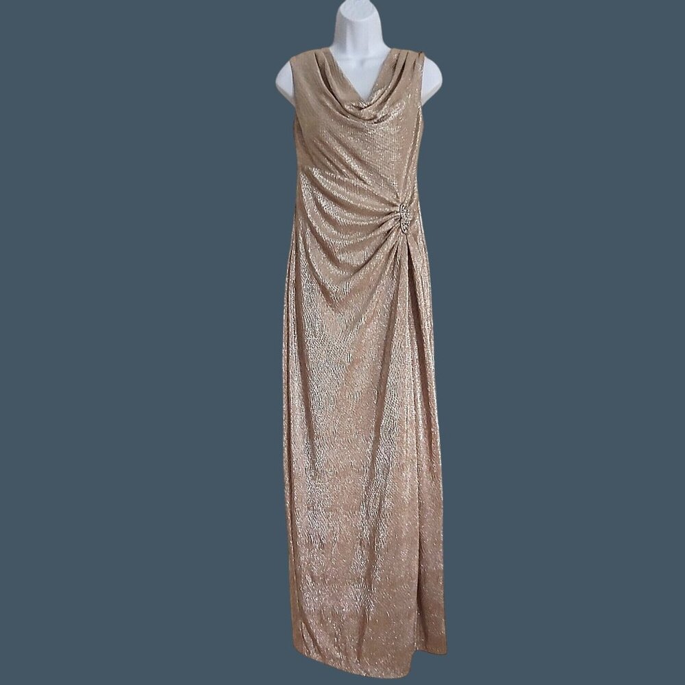 Lauren Ralph Lauren Glamorous Shimmery Champagne Textured Evening Gown 6
